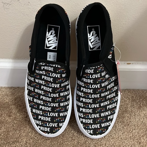 NWT Vans Pride Love Wins Slip On Asher Black Rainbow Glitter Sneakers - Picture 3 of 9